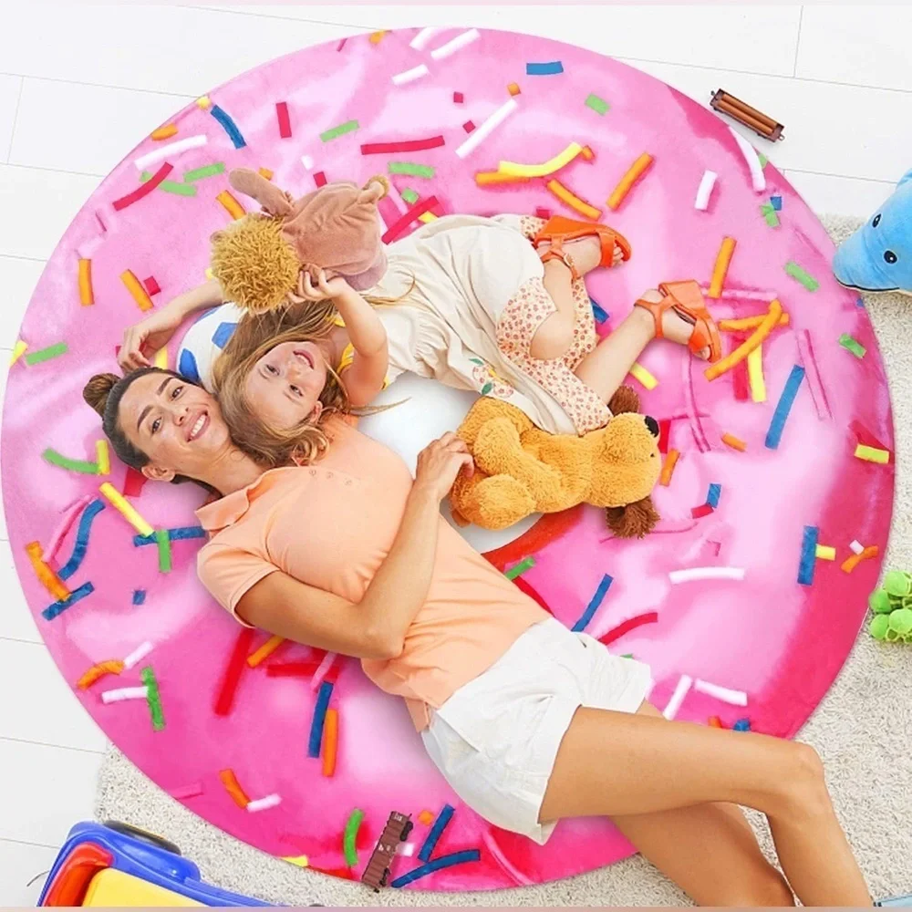 Giant Donut Throw Blanket, Double Sided, Pink, White, 71 inches